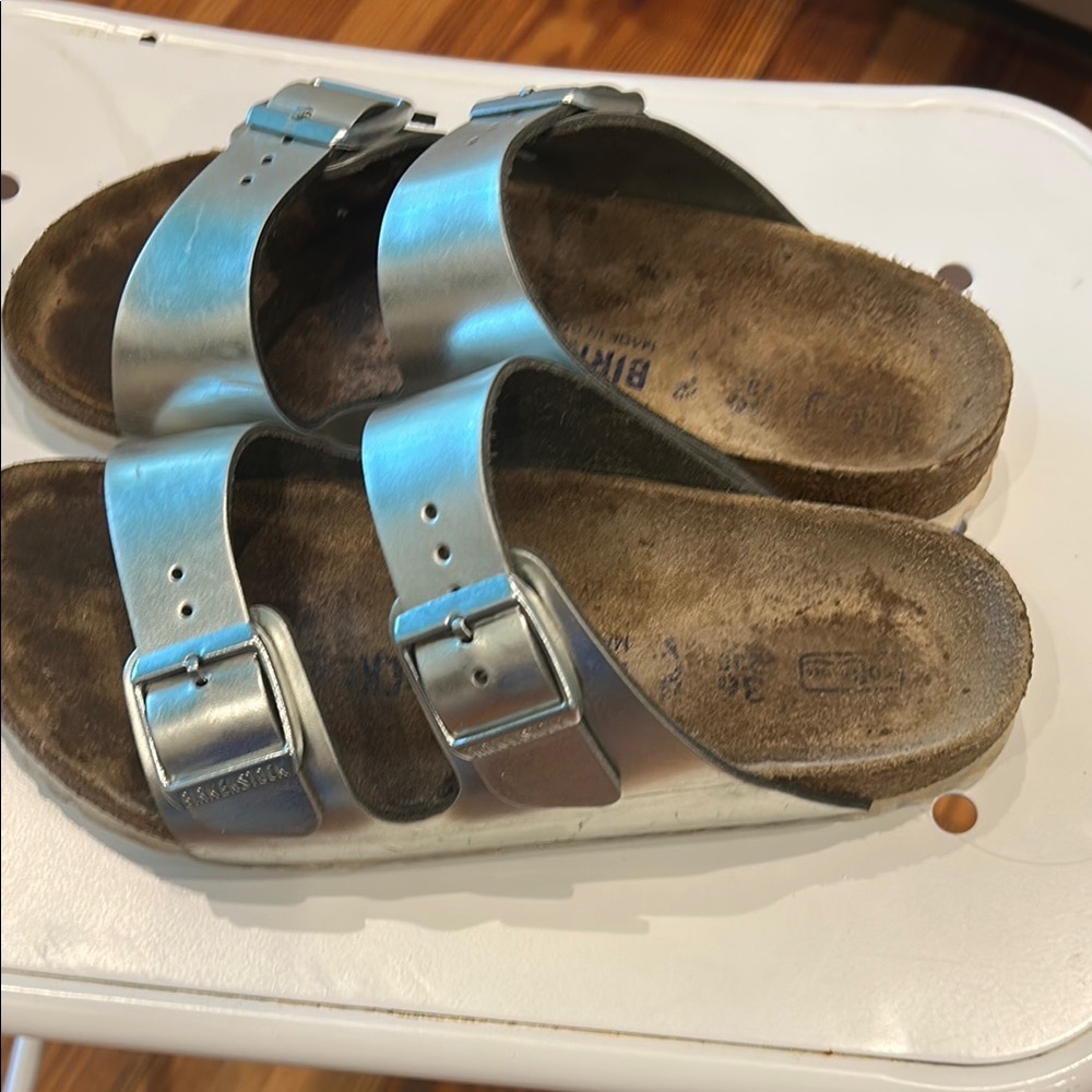 Birkenstock Shiny Silver Sandals